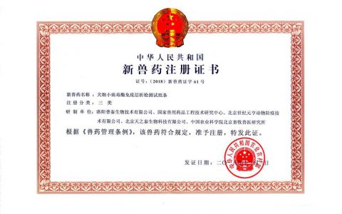 犬细小病毒酶免层析检测试纸条获得新兽药证书