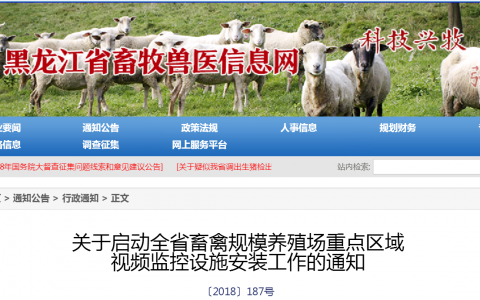 2019年1月31日前，黑龙江畜禽规模养殖场重点区域将安装视频监控设施